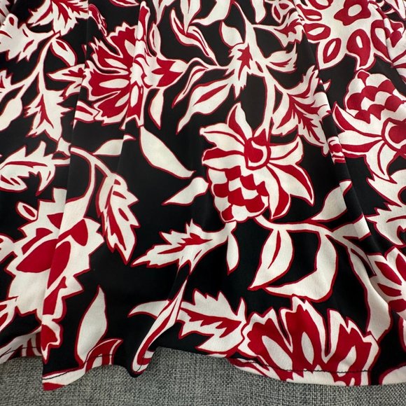 Harold's A-line Floral Dress Small Long Sleeve V-Neck Red Black Stretch - Picture 5 of 14